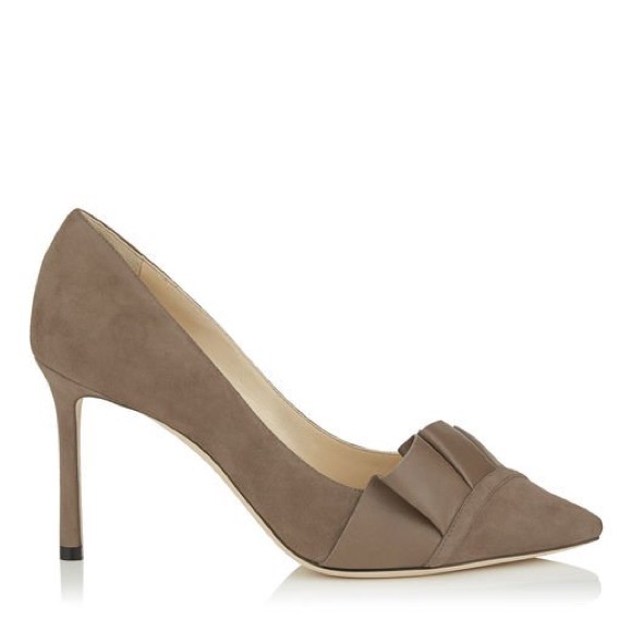 Jimmy Choo Shoes - Jimmy Choo Leena 85 Suede/Nappa Pump, Stone, 37.5